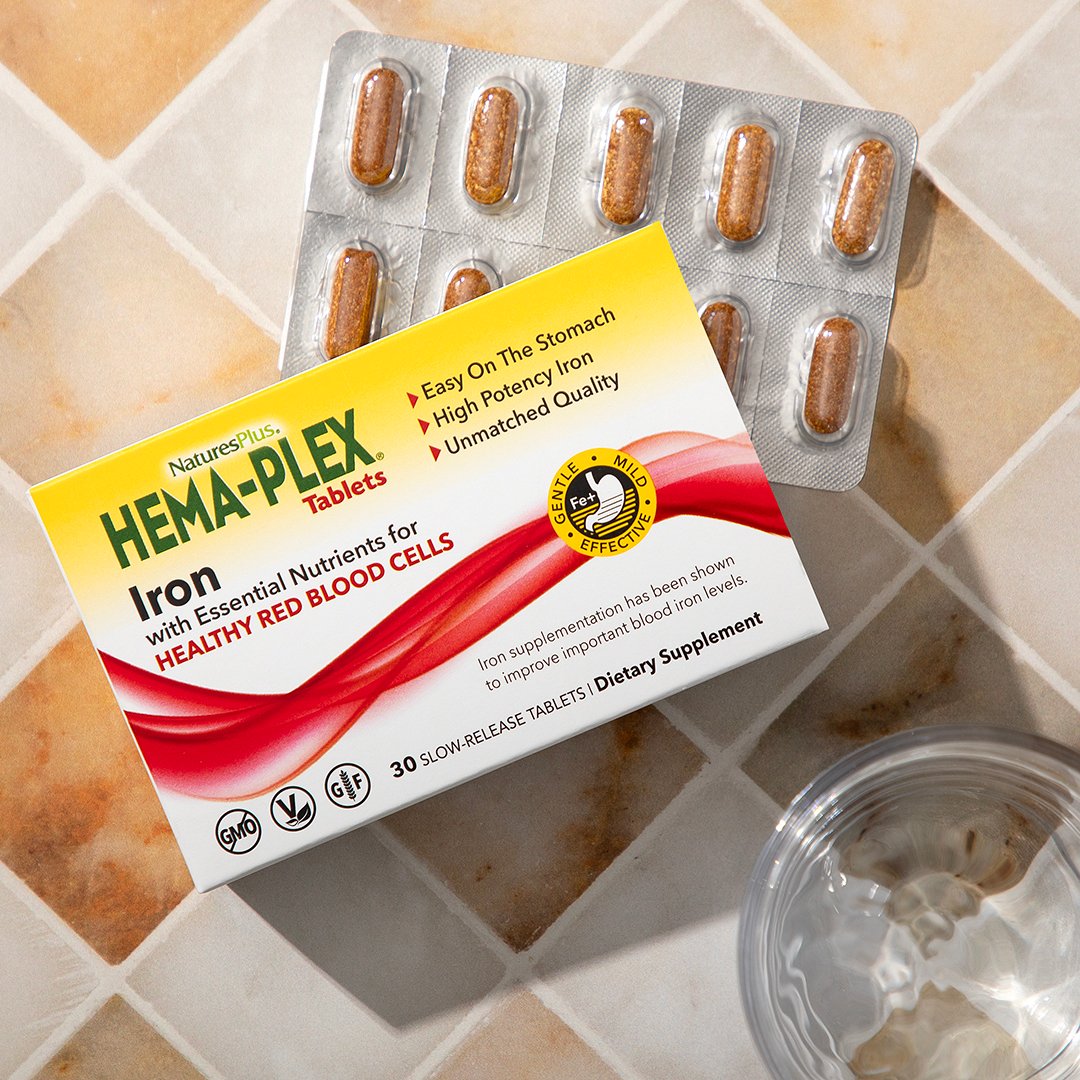 Natures Plus Hema-Plex Iron (B12 +B6 + Niacin + Demir + Zinc)- 30 Slow-Release Tablet