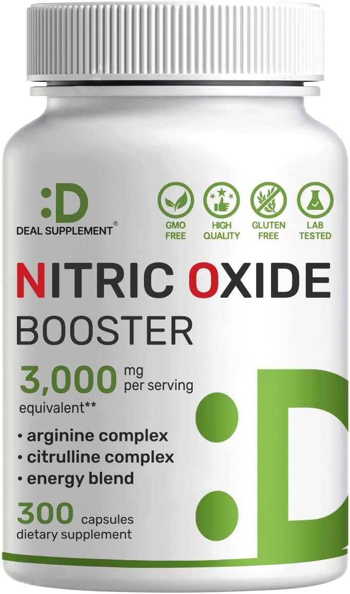 Deal Supplement Nitric Oxide Booster Arginine Akg & Citrulline Panax Complex Energy 3,000mg 300 Caps