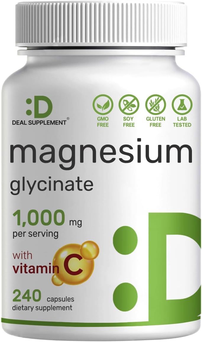 Deal Supplement Magnesium Magnezyum Glycinate 1,000mg Plus Vitamin C, 240 Capsules