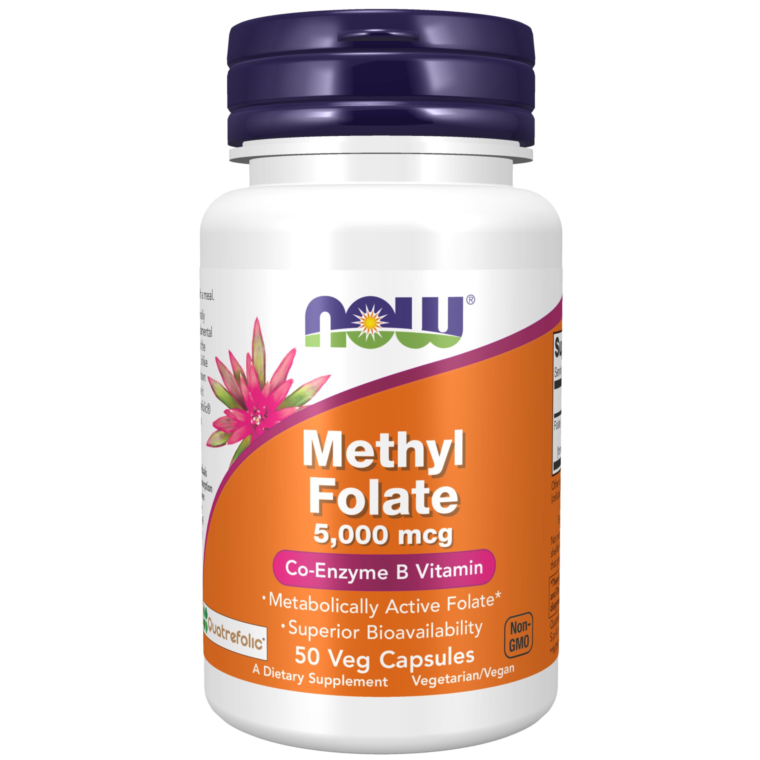 NOW Foods, Methyl Folate,(Co-Enzyme Koenzim B vitamini) 5000 mcg, 50 Vegetable Capsules