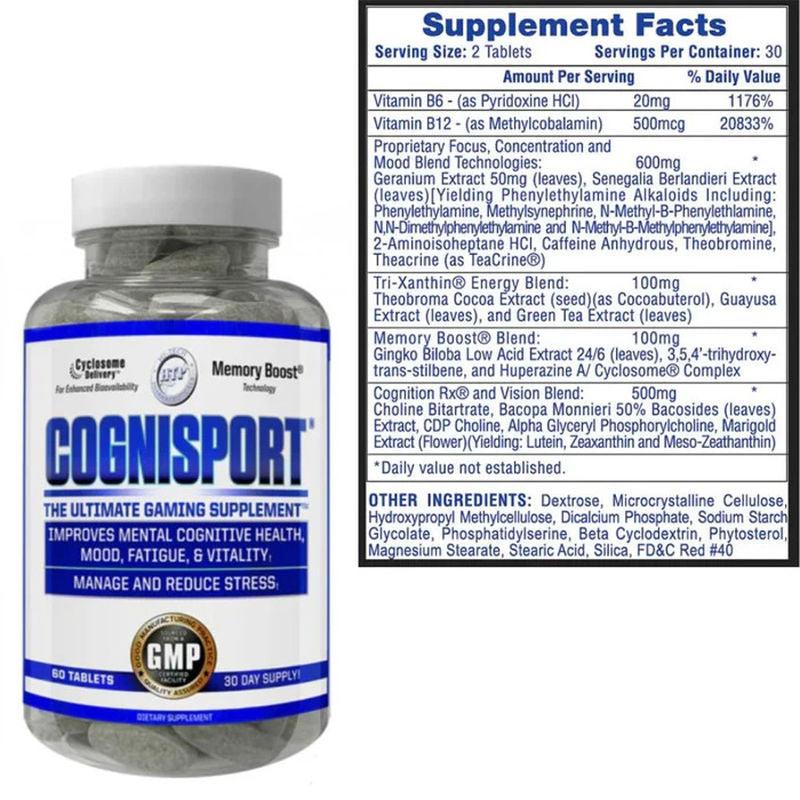 HiTech Pharmaceuticals Cognisport Eca+Ginkgo Biloba+Bacopa+Huperzine+Lutein 60 Tablet