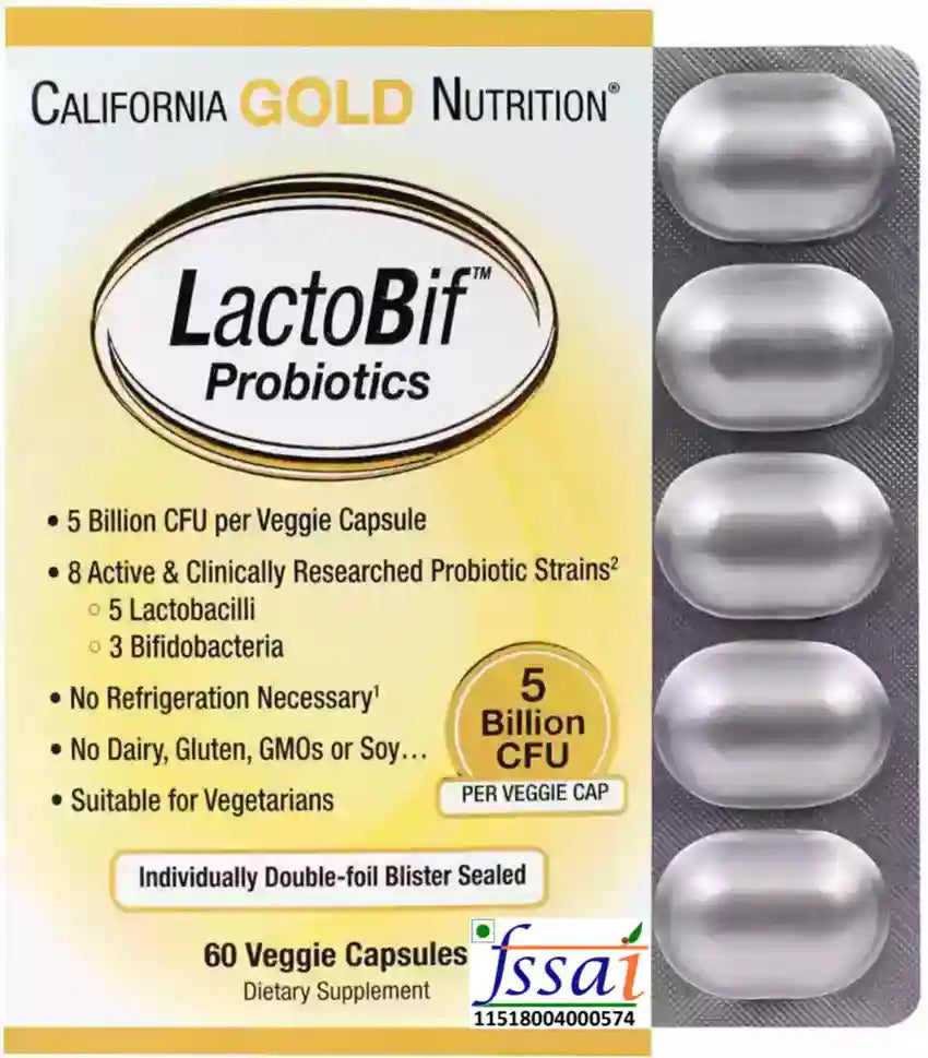California Gold  LactoBif 5, Probiotics 5 Lactobacilli 3 Bifidobacteria, 5 Billion CFU 60 Vegan Caps