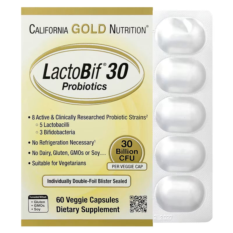 California Gold  LactoBif 5 Probiotics wit 5 Lactobacilli 3 Bifidobacteria, 30 Billion CFU, 60 Vegan