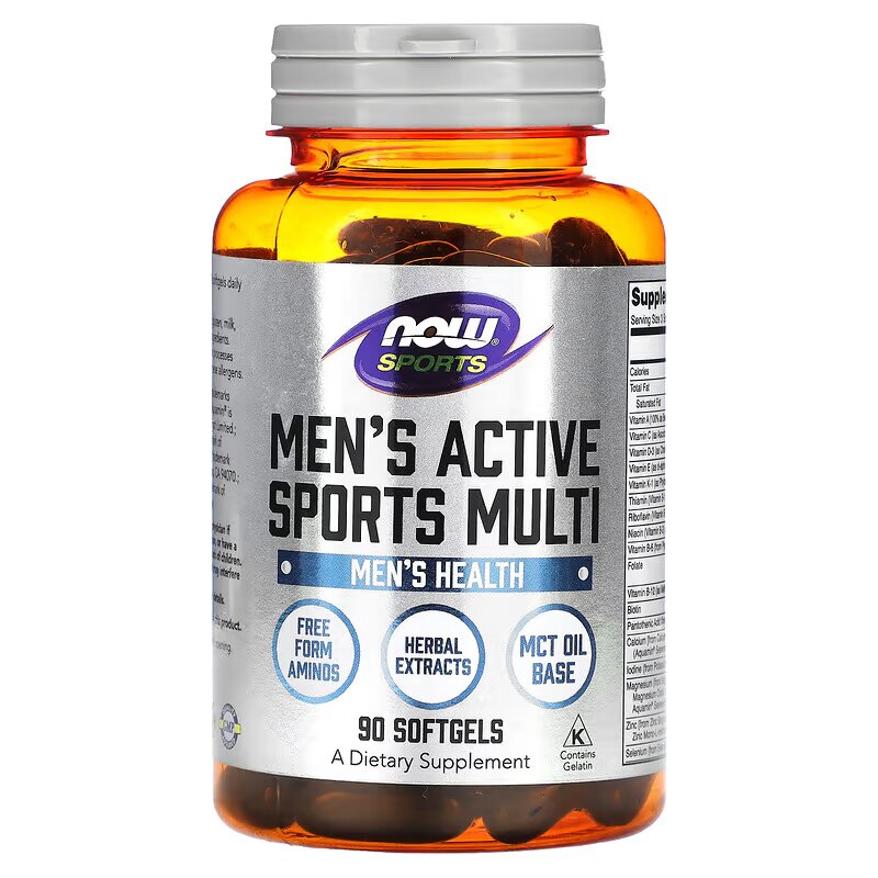 NOW Foods, Sports, Men's Active Sports Multi Vitamin+Tribulus+Maca+Panax+Zma+MCT 90 Softgels