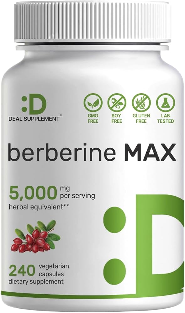 Deal Supplement Berberine Max Supplement with Turmeric, 5,000mg Per Serving, 240 Veggie Capsules