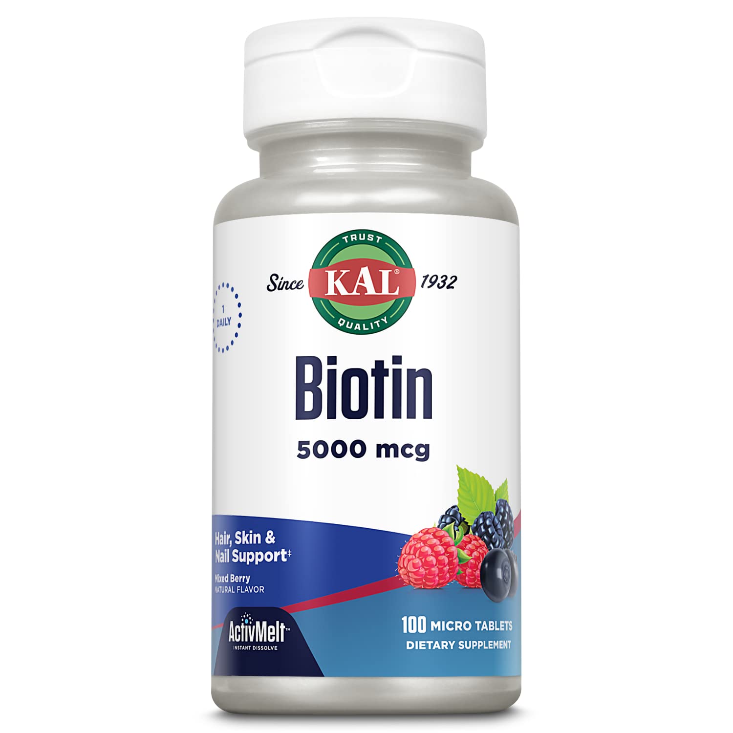 KAL, Biotin Mixed Berry 5,000 mcg 100 Micro Tablets