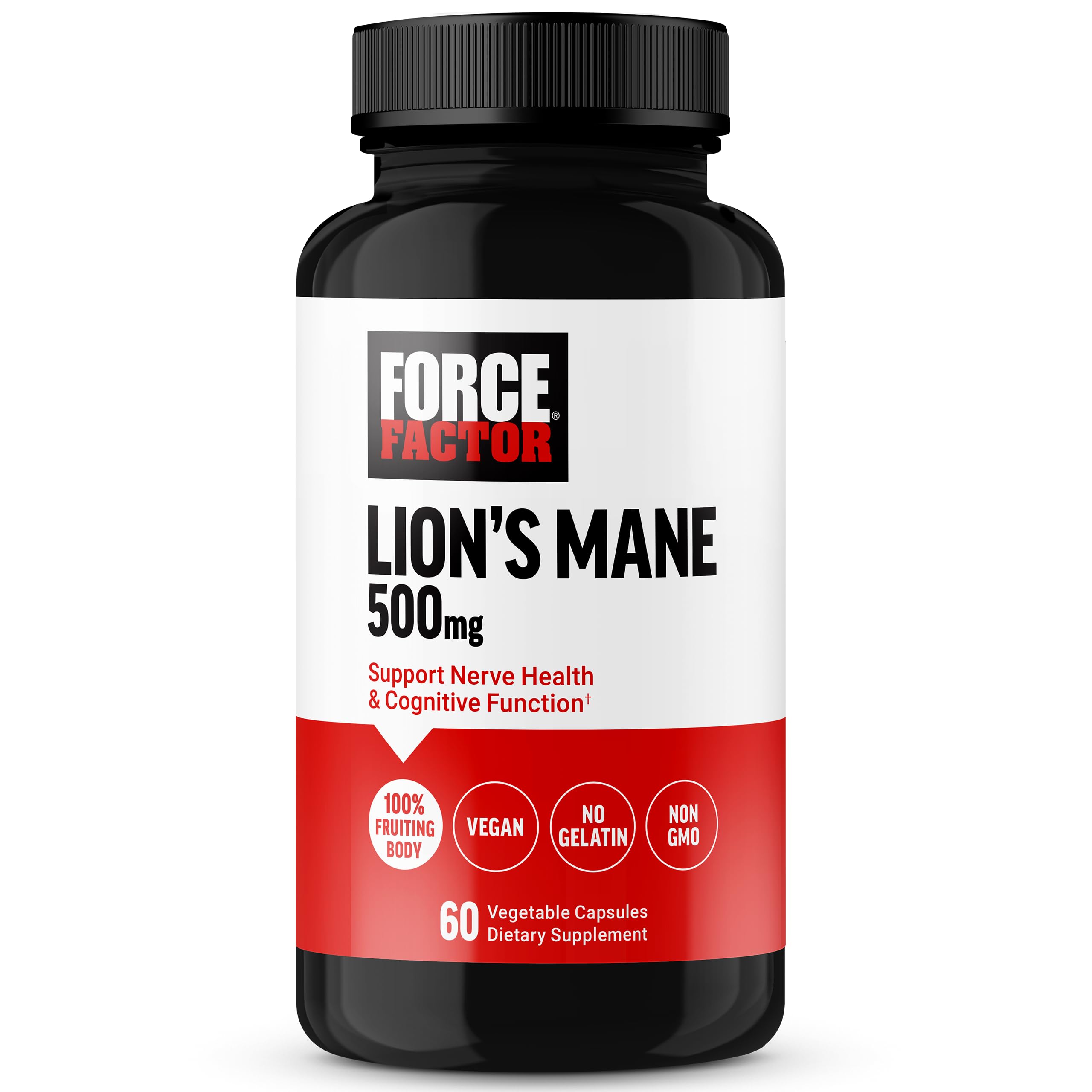 Force Factor Lion's Mane, 500 mg(Aslan yelesi mantarı)60 Vegetable Vegan Caps
