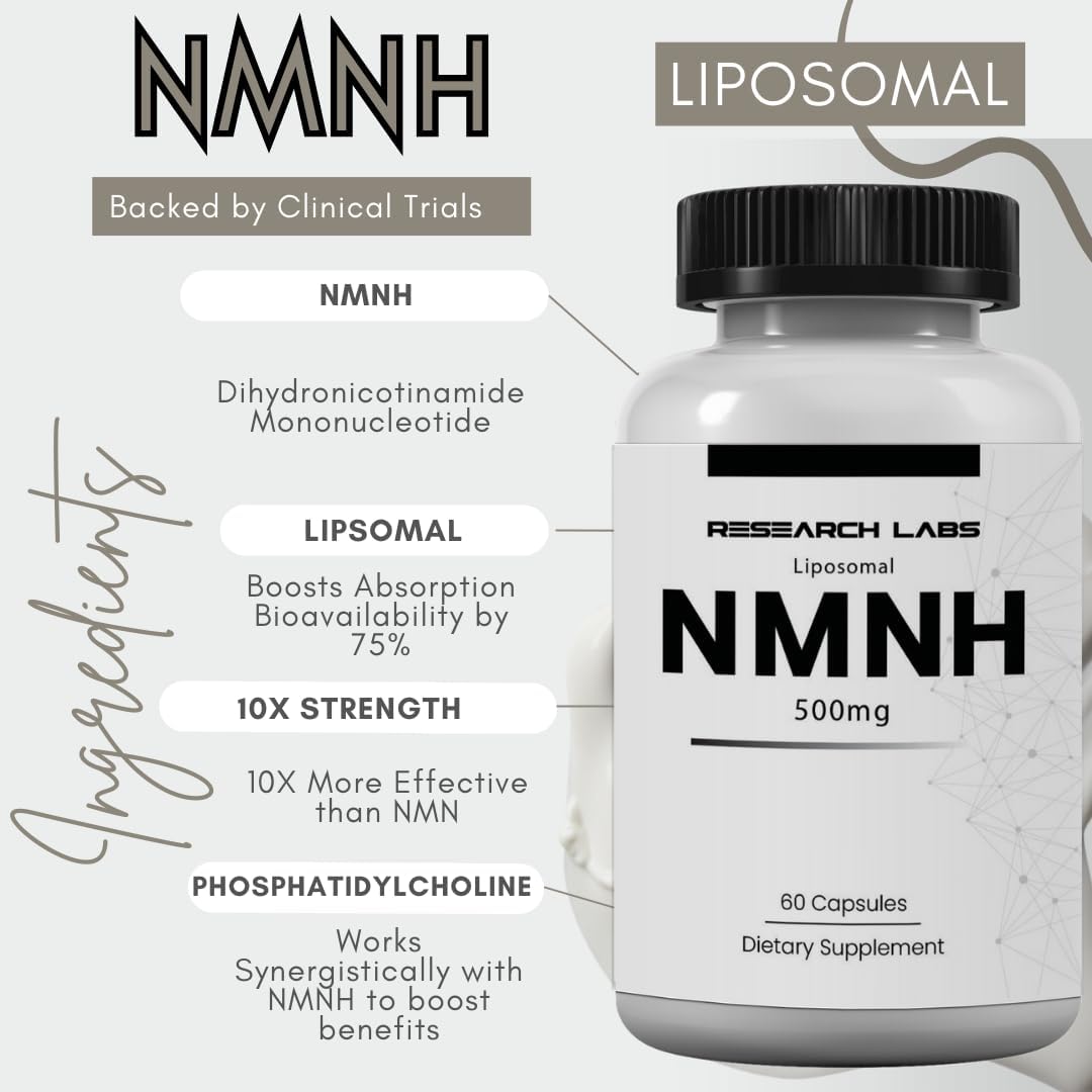 Research Labs Liposomal NMNH (NMN Supplement Alternative) (Dihydronicotinamide Mononucleotide) NAD Supplement to Boost NAD+ Levels for Anti Aging