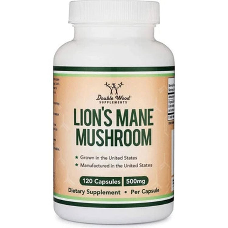 DOUBLE WOOD Organic Lions Mane Mushroom Capsules (120 Count), for Brain Support and Immune Health, Third Party Tested and Grown in The USA