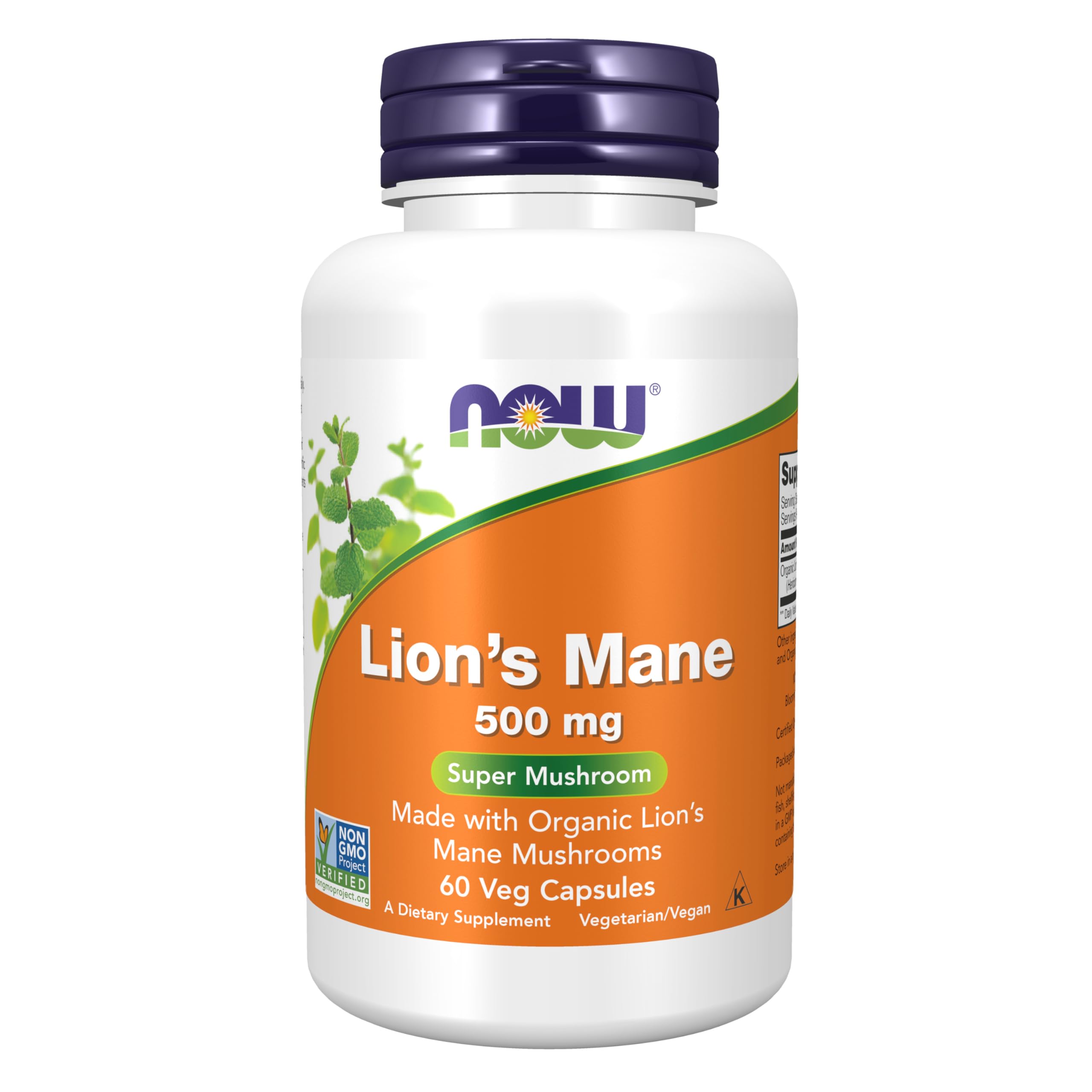 NOW Foods, Lion's Mane (Aslan yelesi mantarı) 500 mg, 60 Veggie Capsules