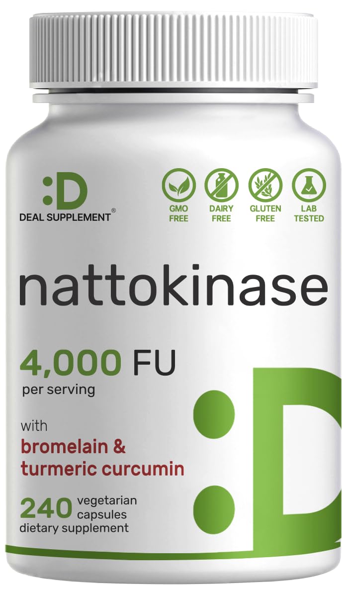 Deal Supplement Nattokinase Bromelain Turmeric 4,000 FU Per Serving, 240 Veggie Capsules