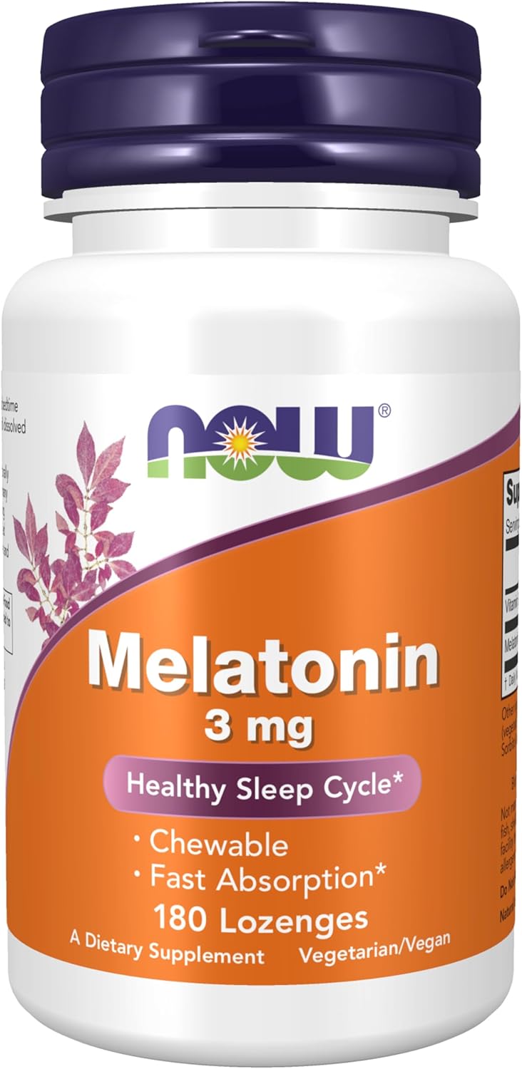 NOW Foods Supplements, Melatonin 3 mg, Free Radical Scavenger*, Healthy Sleep Cycle*, 180 Chewable Lozenges