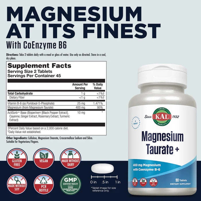 KAL Magnesium Magnezyum Taurate+B6 Vitamini 90 Tablets
