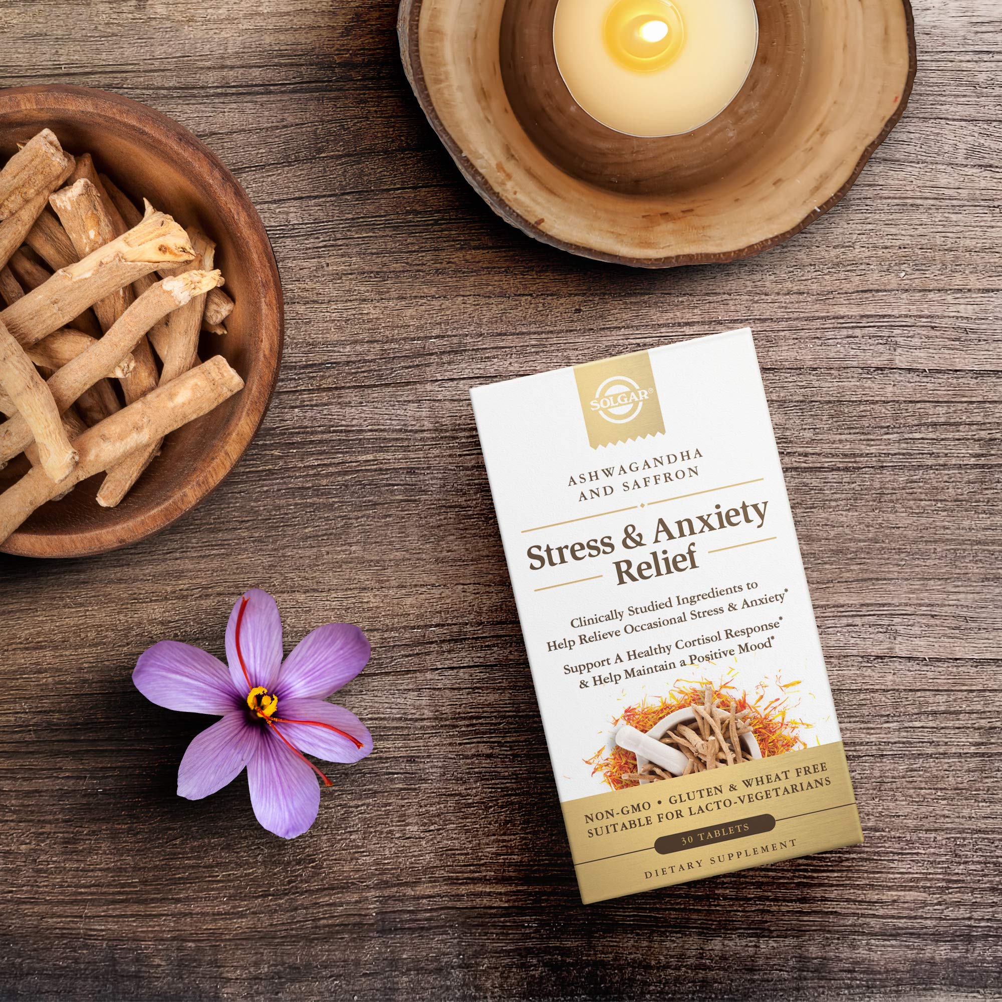 Solgar Stress and Anxiety Relief KSM66 Ashwagandha+Saffron(Safran) 30 Tablets