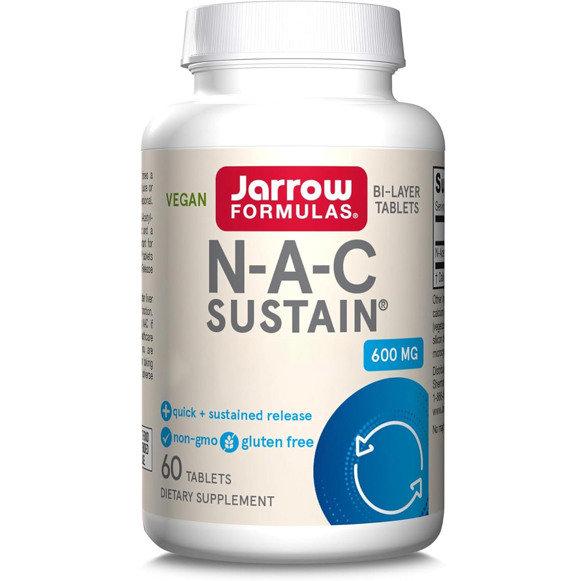 Jarrow Formulas Vegan NAC Sustain N-Acetyl-L-Cysteine Liver Dtox 600 mg 60 Caps