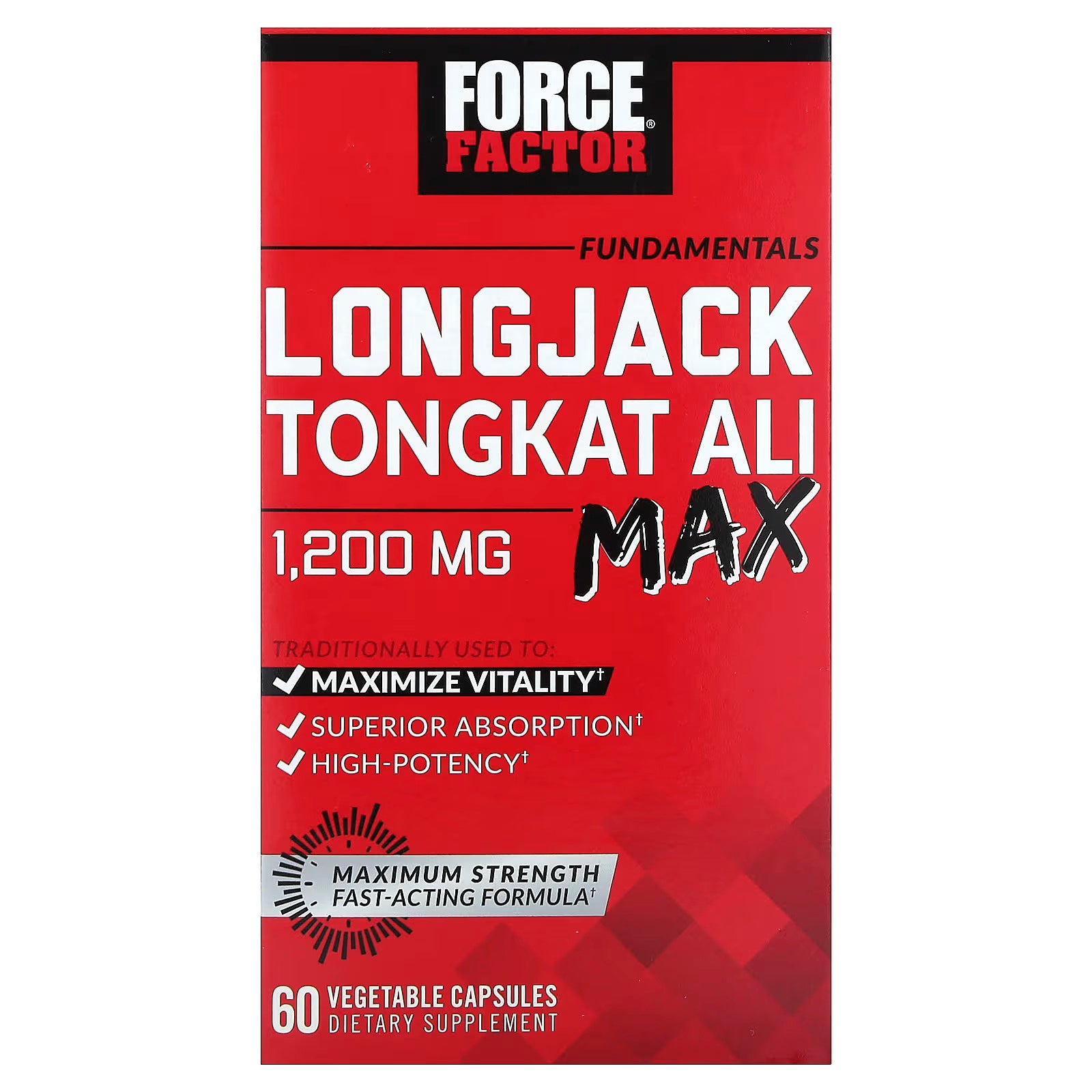 Force Factor Fundamentals LongJack Tongkat Ali Max Male Stamina and Vitality 1200 mg 60 Vegetable