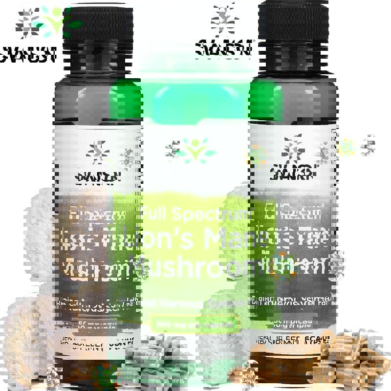 Swanson Full Spectrum Lion’s Mane Mushroom Aslan yelesi mantarı 500MG 60 Capsul