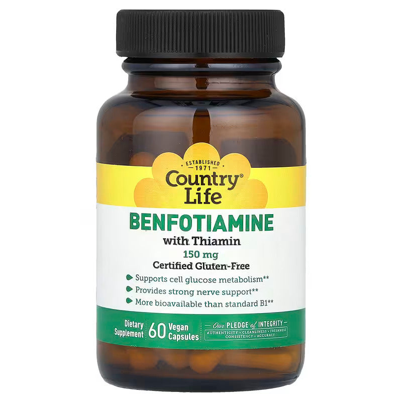 Country Life Benfotiamine With B1 Thiamin, 150 mg, 60 Vegan Capsules