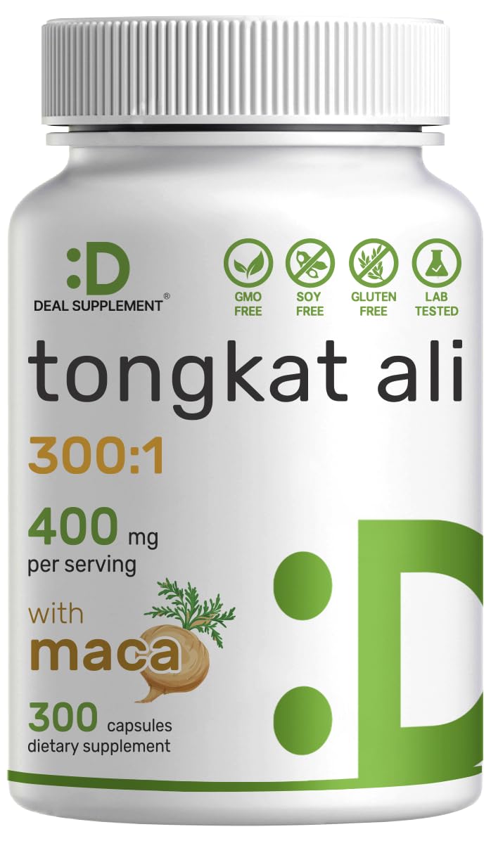 DEAL SUPPLEMENT Tongkat Ali Extract 300:1 400mg & Maca Root 400mg Ultra Strength Longjack Eurycoma Longifolia Peru Maca Men Health Performance 300 Cap