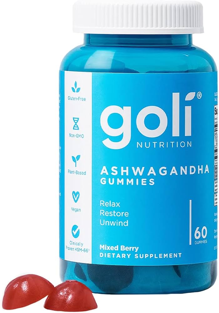 Goli Ashwagandha Vitamin D Relax KSM66 Vegan Non-GMO, Gluten-Free Gelatin Free 60 Gum