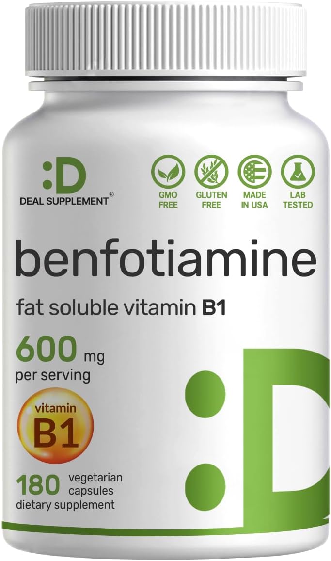 Deal Supplement Benfotiamine 600mg B1 Thiamine Per Serving 180 Veggie Capsules