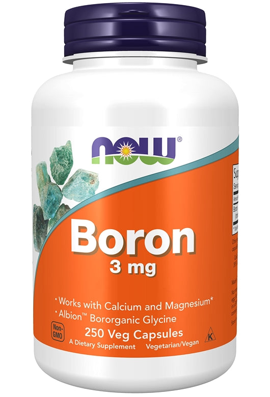 NOW Supplements, Boron 3 mg (Bororganic Glycine), Structural Support*, 250 Veg Capsules