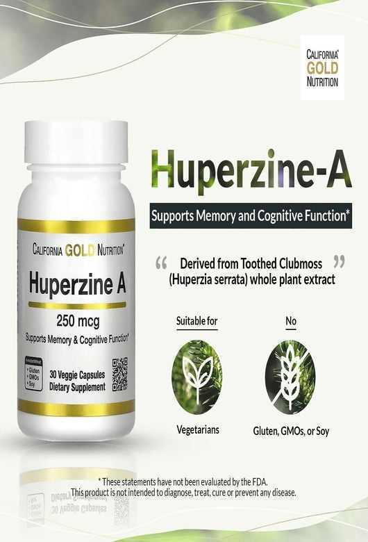 California Gold Nutrition Huperzine A, 250 mcg 30 Veggie Capsules