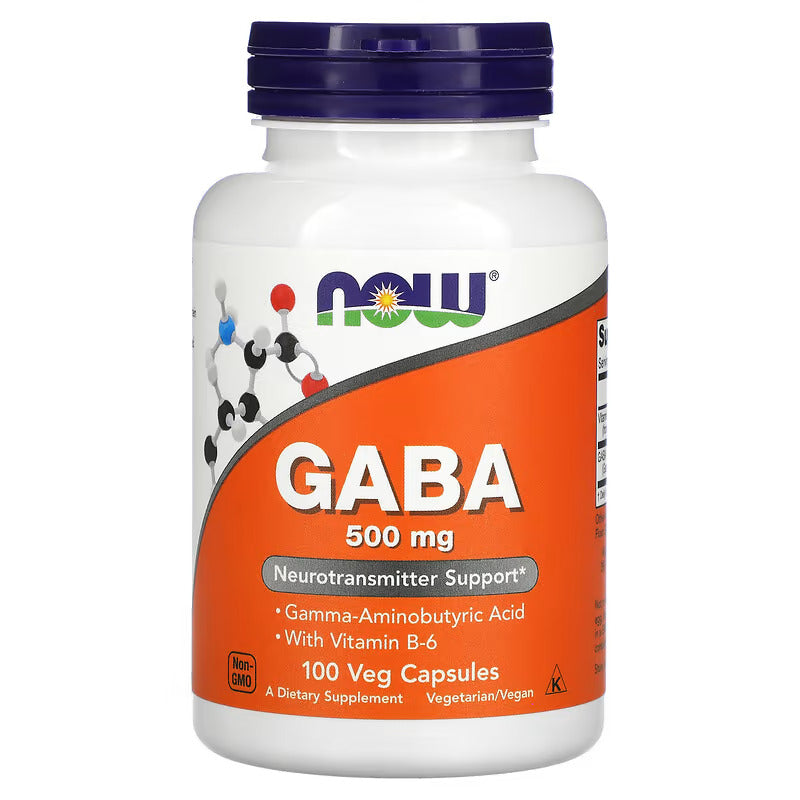 NOW Foods GABA with Vitamin B-6 500 mg 100 Vegetarian Capsules