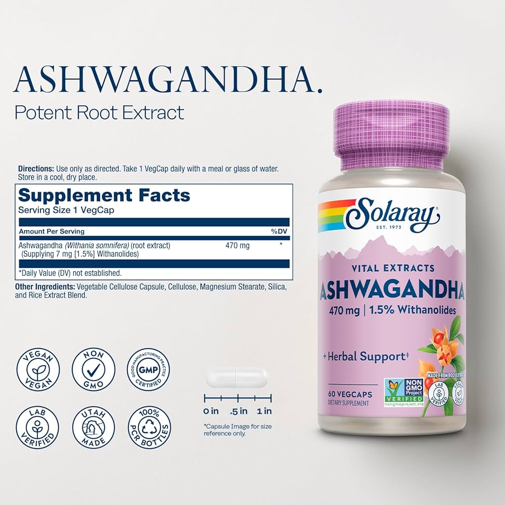 Solaray, Ashwagandha, 470 mg, 60 Vegetarian Capsules
