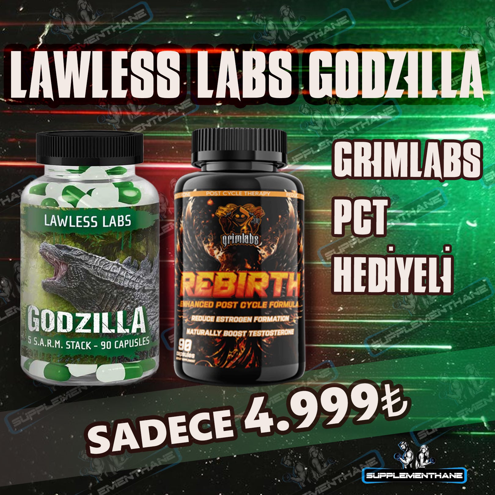 Lawless Labs Godzilla 90 Kapsül - MK2866 + MK677 + LIGANDROL + RAD140 + CARDARINE