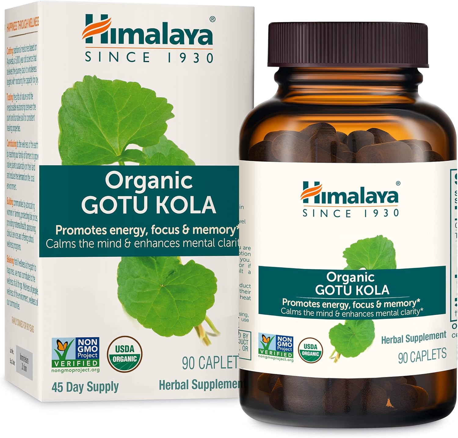Himalaya Organic Gotu Kola Nootropic with Adaptogens for Energy, Focus, Memory Brain Cognitive 90 Caplet