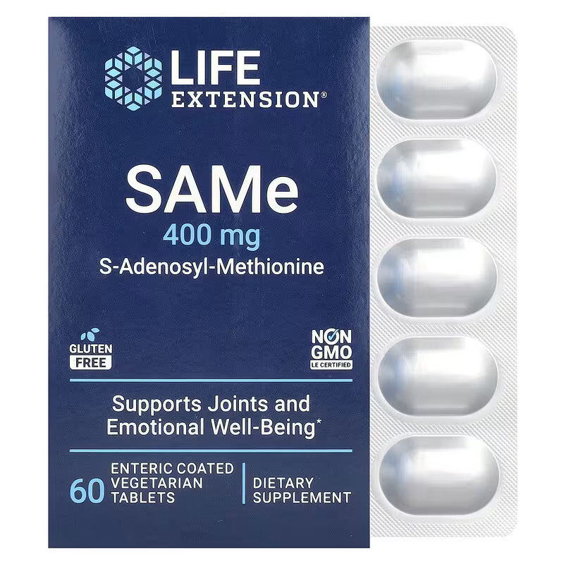 Life Extension SAMe S-Adenosyl-Methionine Brain & Cognitive Bone Joint & Cartilage 400 mg 60 Vegetarian Tablets