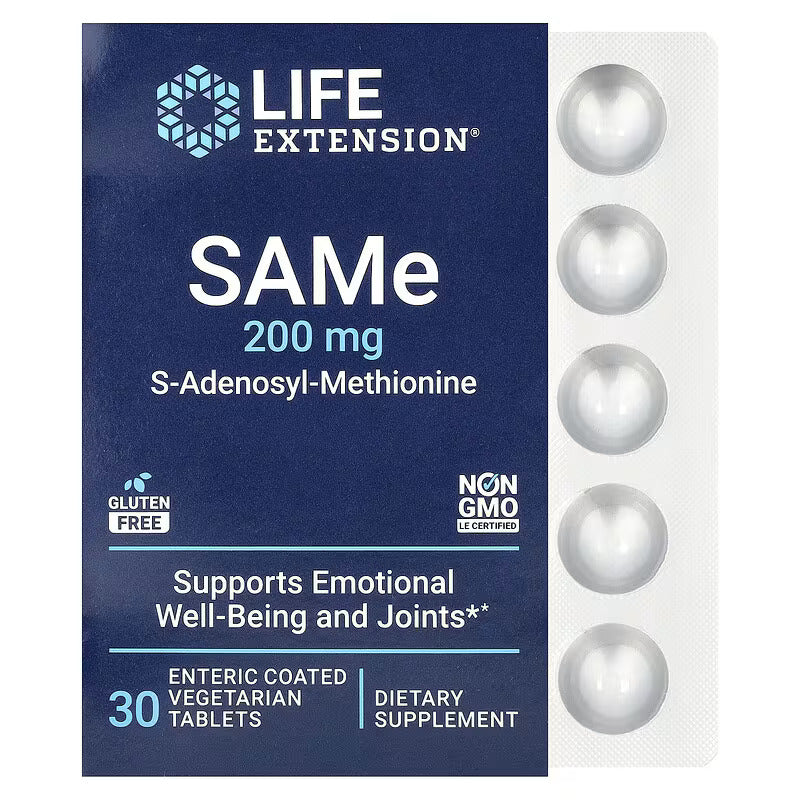 Life Extension SAMe S-Adenosyl-Methionine Brain & Cognitive Bone Joint & Cartilage 200 mg 30 Vegetarian Tablets