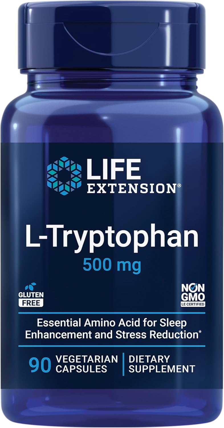 Life Extension L-Tryptophan 500 mg Serotonin Levels Sleep Mood, Stress Response 90 Vege Caps