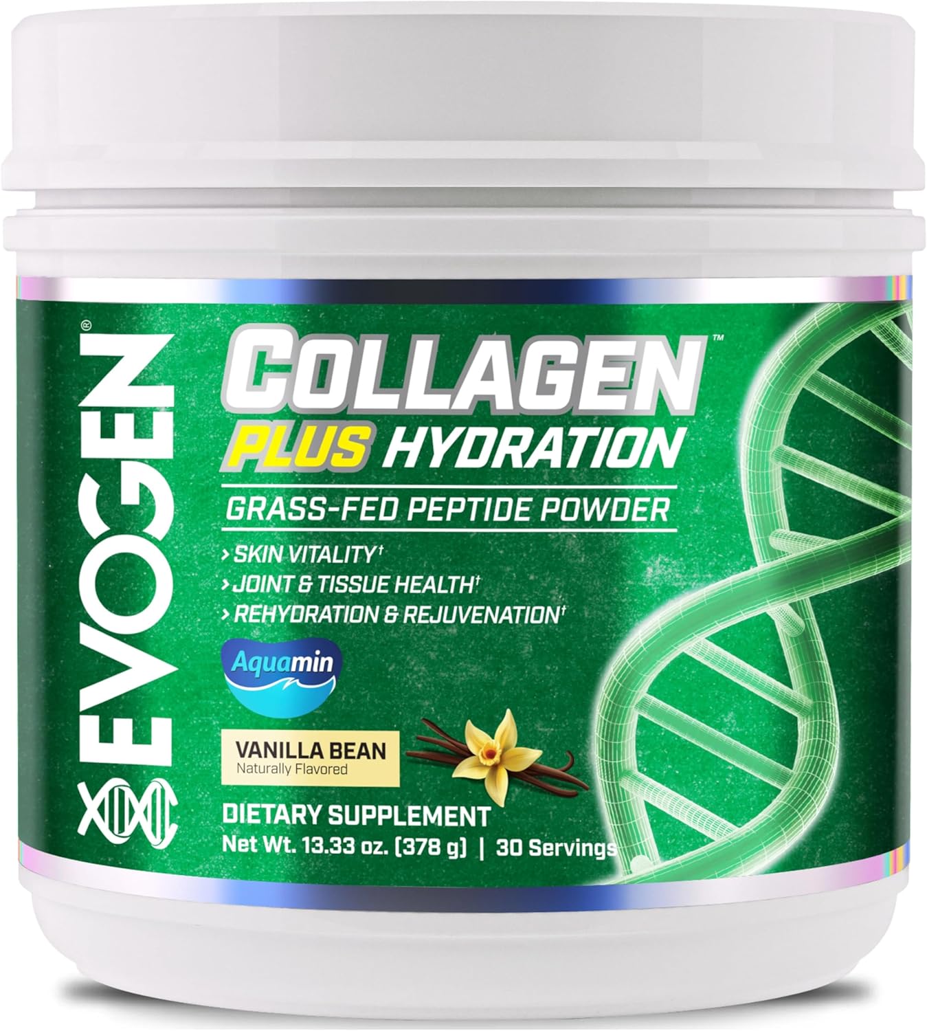 Evogen Collagen Plus Hydration Grass Fed Skin Vitality Joint & Tissue Health | Vanilla 378 gr