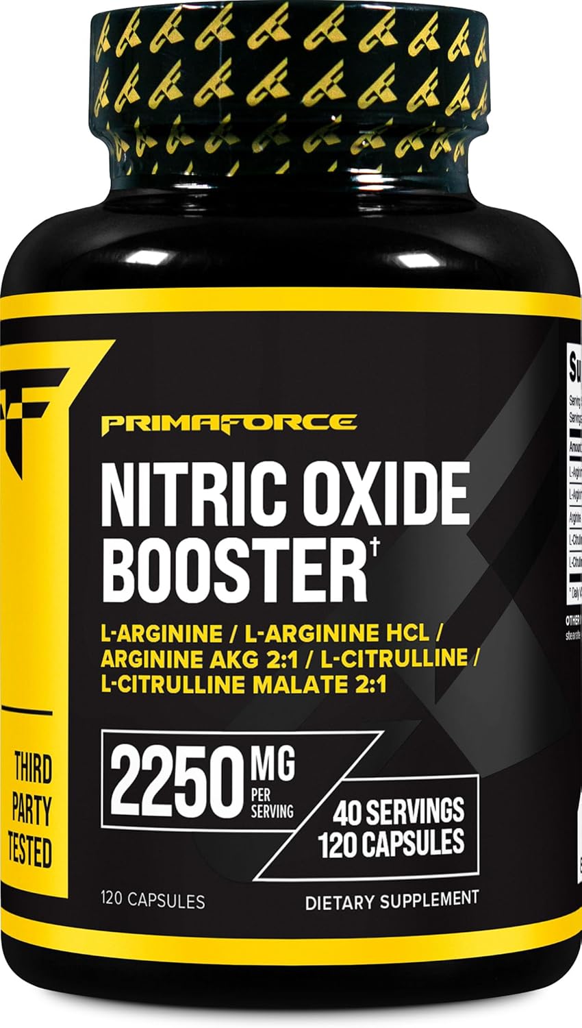 Primaforce Nitric Oxide Booster Arginine Akg HCl Citrulline PreWorkout and Post Workout 120 Caps