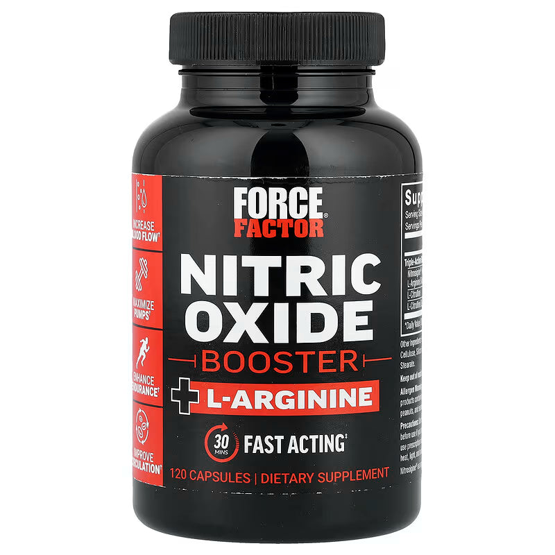 FORCE FACTOR Nitric Oxide Booster Fast-Acting L-Arginine Citrulline Maximize Muscle Pumps 120 Caps