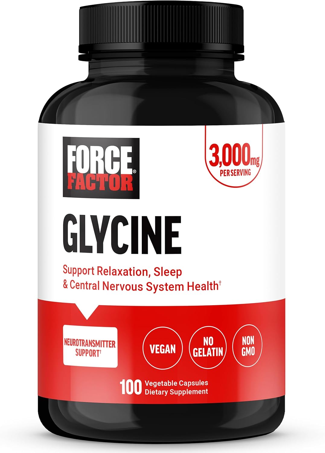 Force Factor Glycine to Promote Relaxation and Restful Sleep Support Cognitive Mood Balance, and Nerve Health, 100 Vegetable Capsules