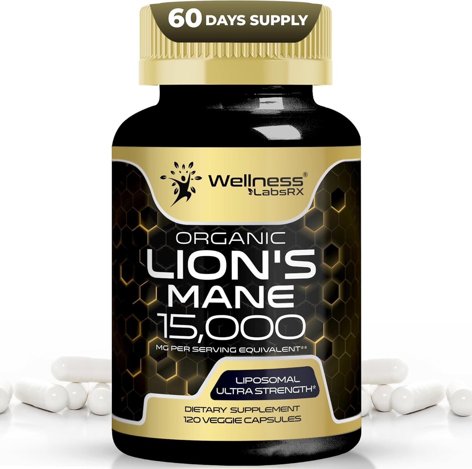 WELLNESS LABS Lions Mane Real Mushroom Brain, Memory and Focus Cognitive Immune 120 Caps