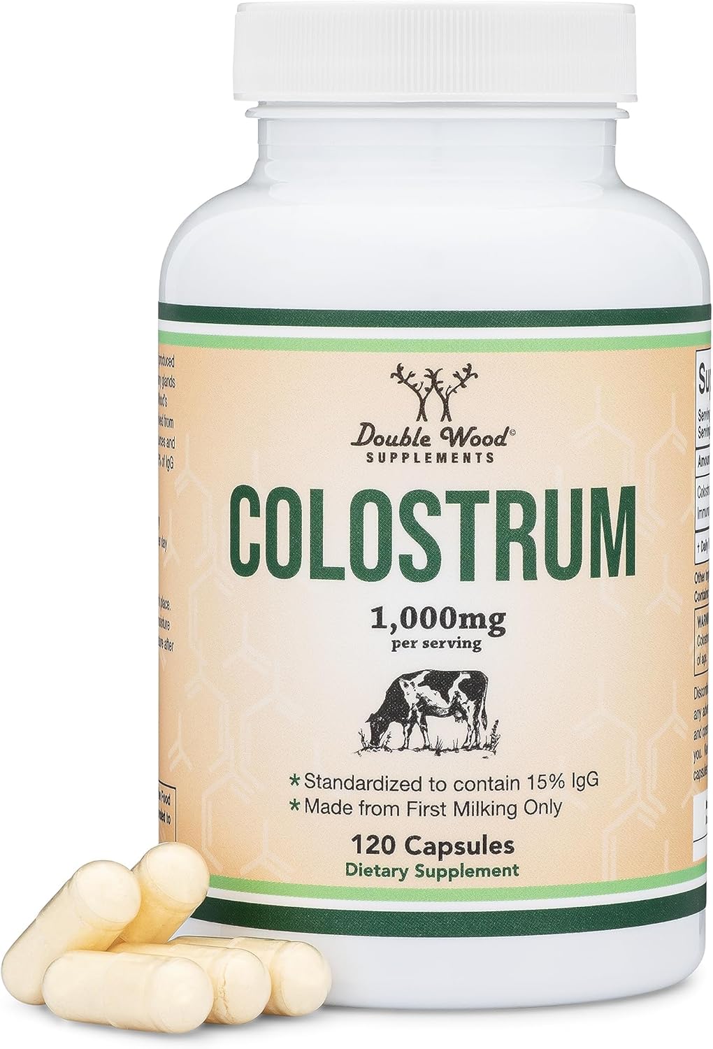 Double Wood Bovine Colostrum 15% IgG Immunoglobulins İmmune Anti Aging 120 Caps