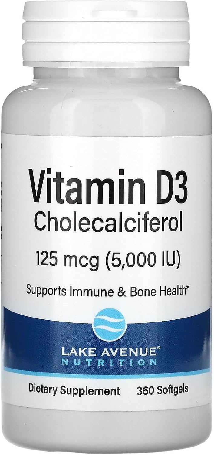 Lake Avenue Vitamin D3 Immune System Bone Health 5000 IU 360 Softgels