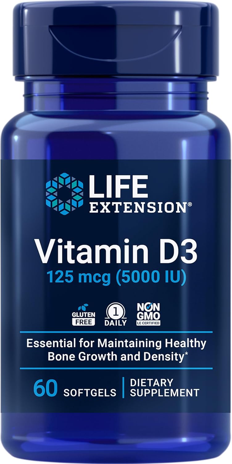 Life Extension Vitamin D3 5000 IU Bone Health Brain Immune System Support 60