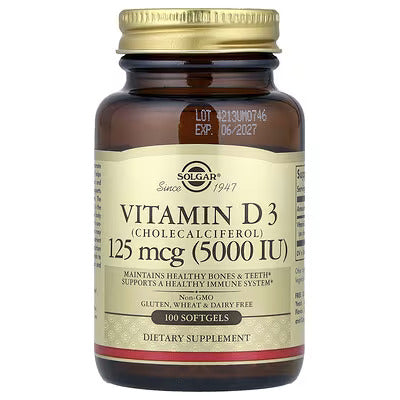 Solgar Vitamin D3  Healthy Bones & Teeth Immune System 125 mcg 5000 IU 100 Softgels