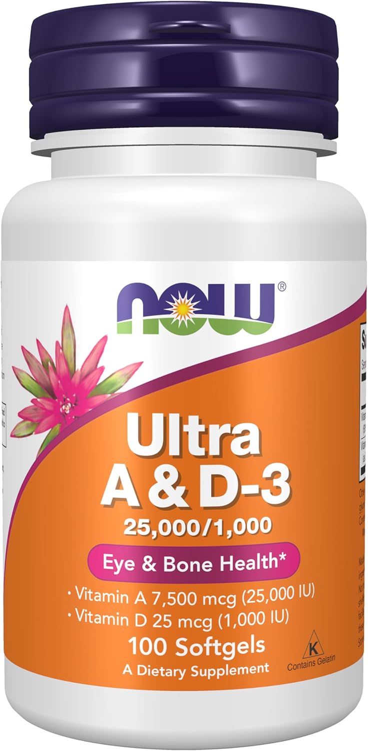 NOW Foods Vitamin  Ultra A & D3 25,000/1,000 IU Eye Health Essential Nutrition 100 Softgels