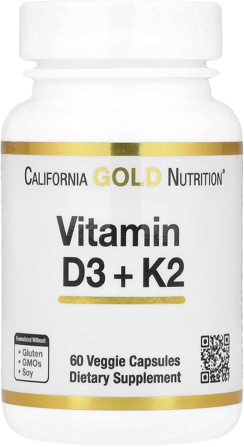 California Gold Nutrition Vitamin D3 + K2, 5000 IU 60 Veggie Capsules