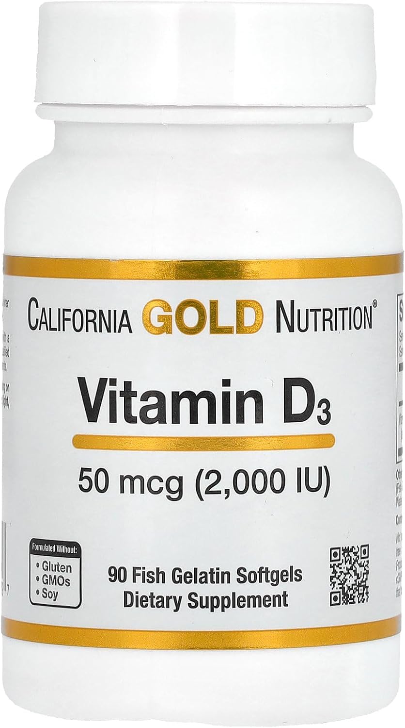 California Gold Nutrition Vitamin D3, 50 mcg (2,000 IU), 90 Fish Gelatin Softgels