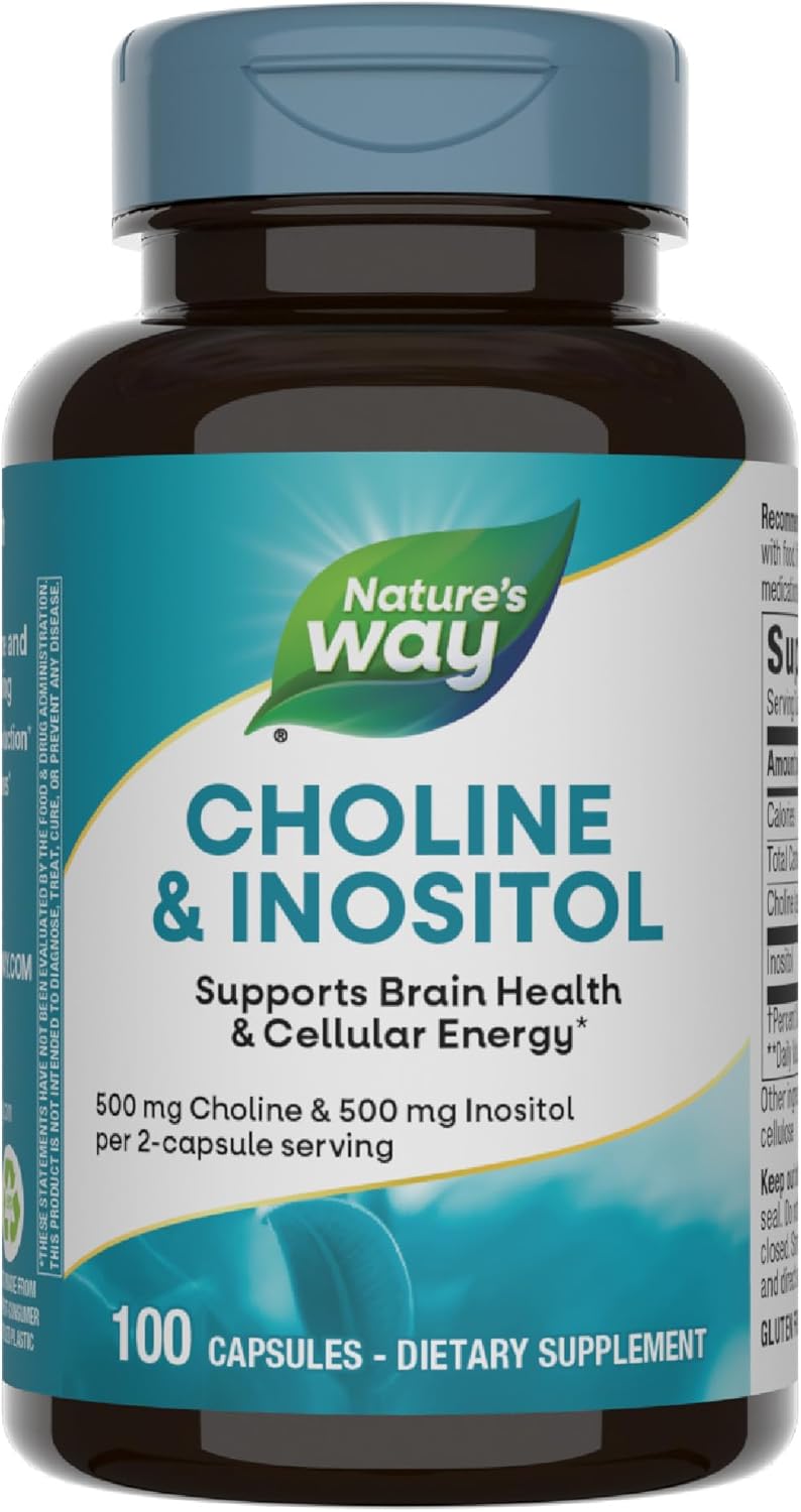 Nature's Way Choline(Kolin) & Inositol, Supports Brain Health & Cellular Energy 100 Caps