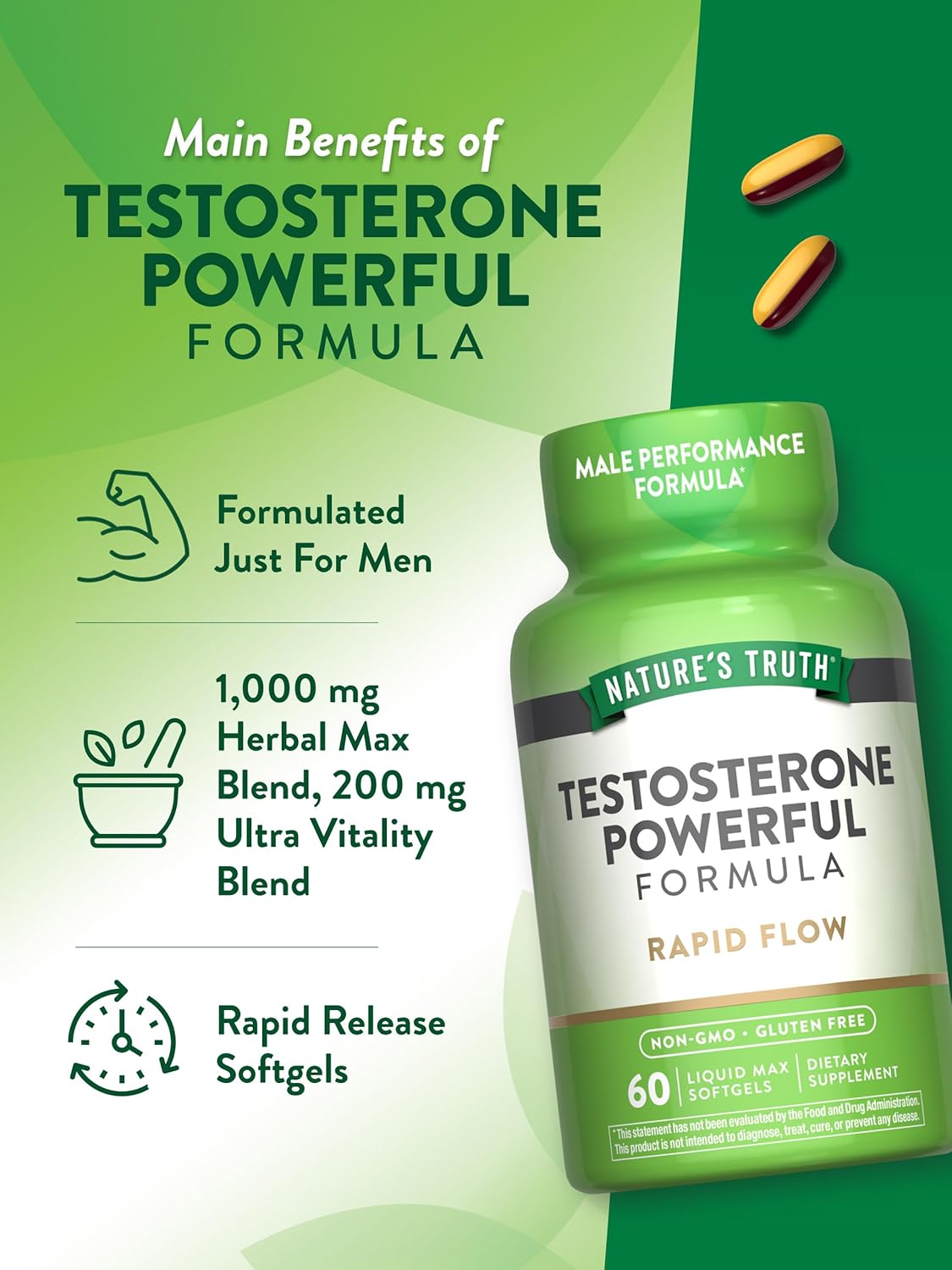 Nature's Truth, Testo Powerful Longjack Tongkat Ali+Tribulus+Fenugreek+Dım+İndole 60 Liquid Max Softgels