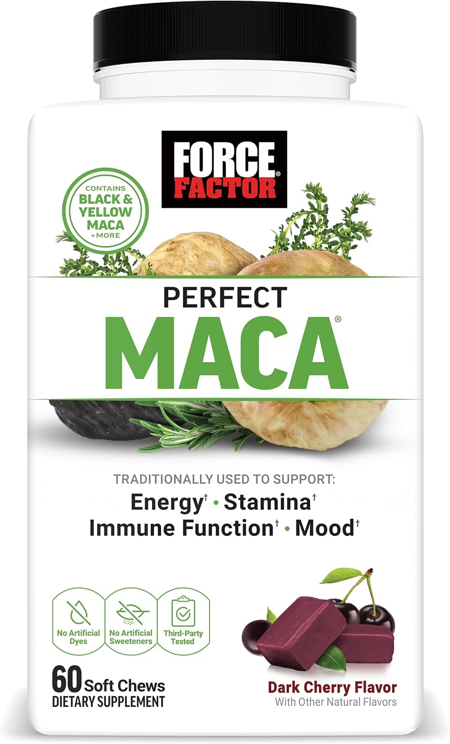 Force Factor Perfect Maca DIM+Saffron+Black Maca Antioxidants 60 Soft Chews