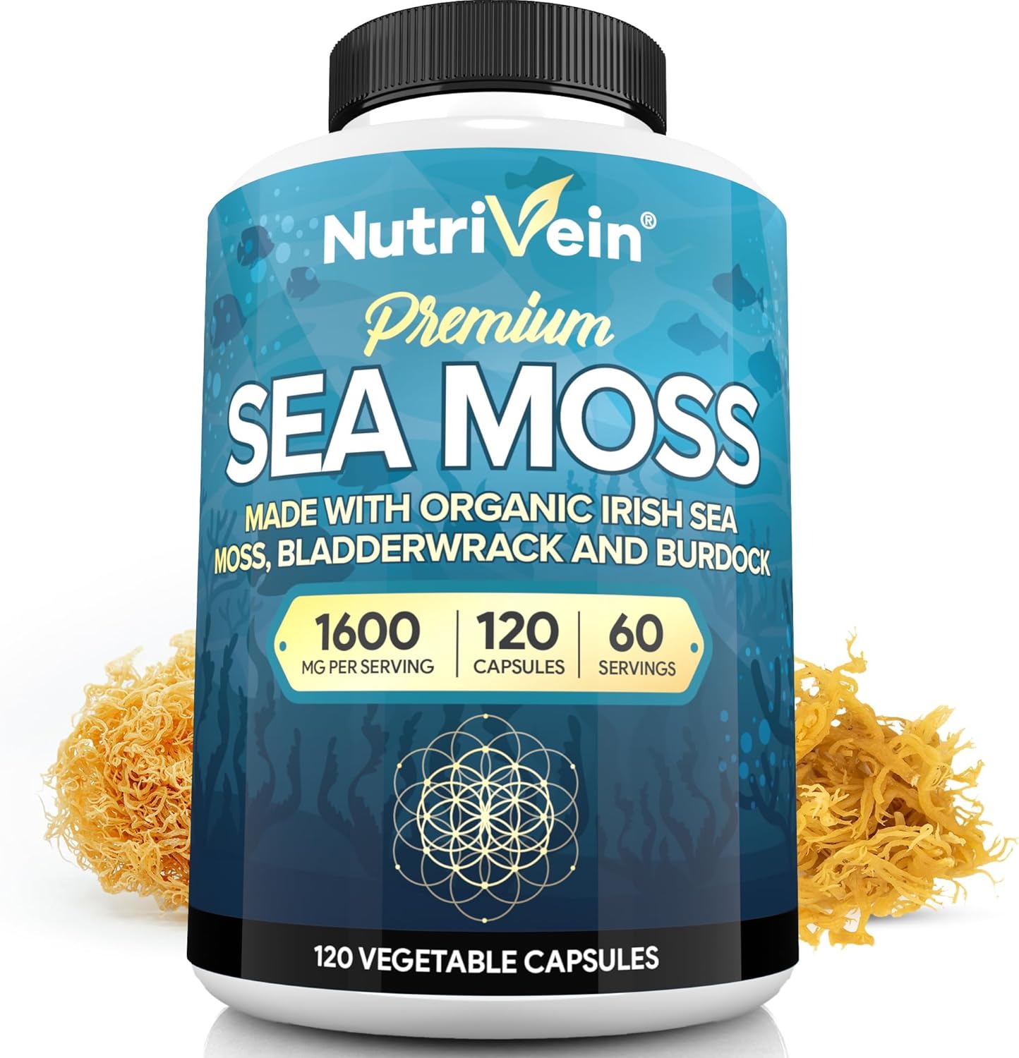Nutrivein Sea Moss Bladderwrack Burdock Prebiotic Immune Digestive Thyroid,Skin Keto Detox Gut Joint